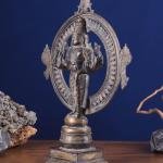 Vintage Brass Lord Vishnu with Sudarshan Chakra Aura | 16.5" x 12" x 5" (41.9 x 30.5 x 12.7 cm) | 5.5 kg Sacred Divine Art